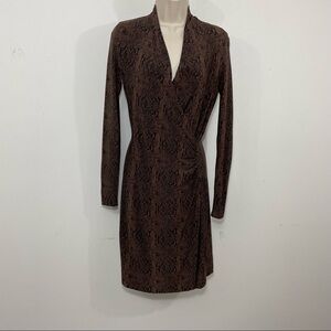 Norma Kamali drape faux wrap dress cocoa python print size XS long sleeve